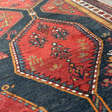 Antique Hashtroud Runner — Üç Göl (Three Pools) in Copper & Indigo. Additional original photograph showing the rug's surface, design and weave. SKU 1111.