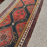 Antique Hashtroud Runner — Üç Göl (Three Pools) in Copper & Indigo. Additional original photograph showing the rug's surface, design and weave. SKU 1111.
