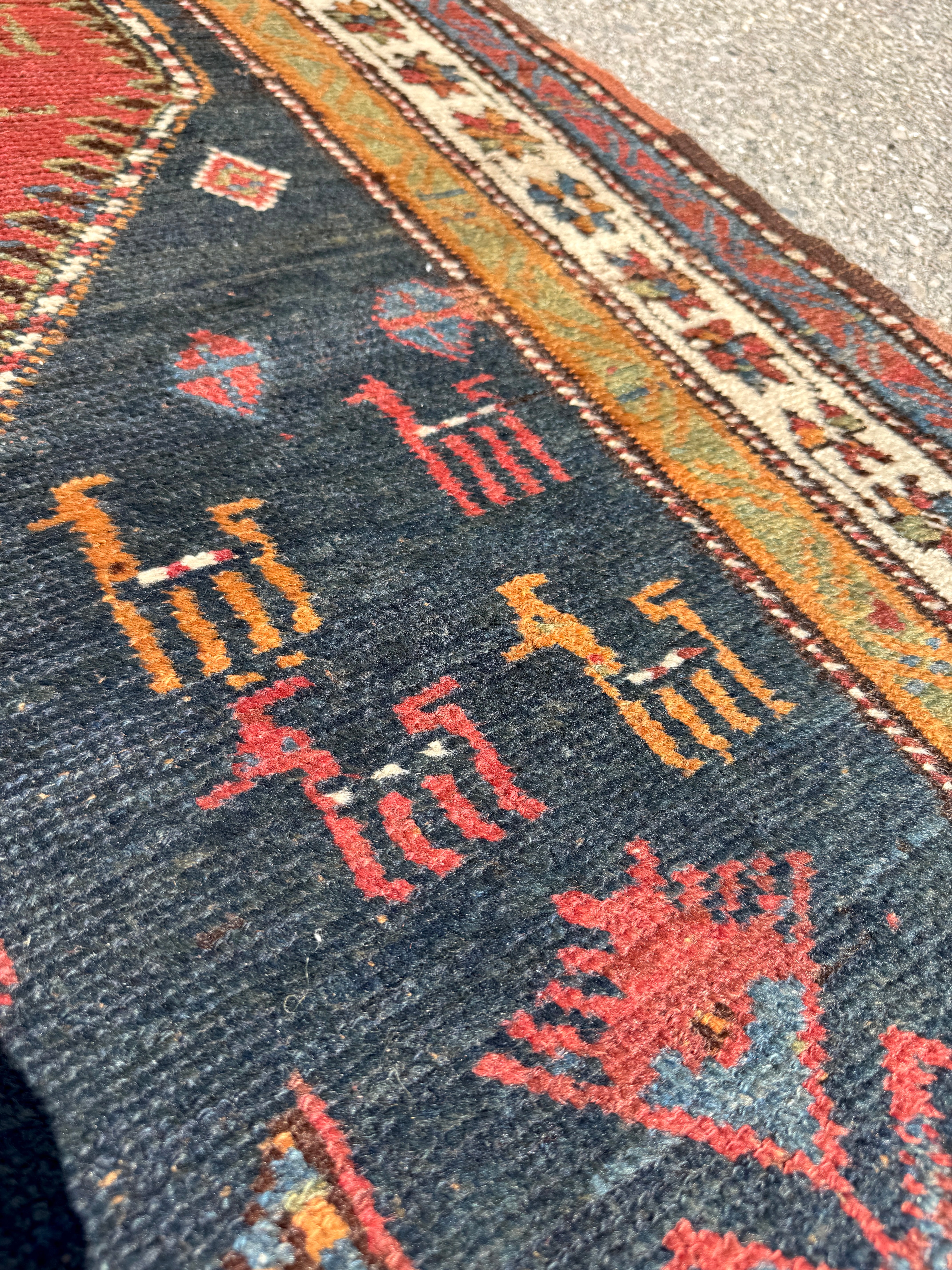 Antique Hashtroud Runner — Üç Göl (Three Pools) in Copper & Indigo. Additional original photograph showing the rug's surface, design and weave. SKU 1111.