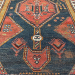 Antique Hashtroud Runner — Üç Göl (Three Pools) in Copper & Indigo. Additional original photograph showing the rug's surface, design and weave. SKU 1111.