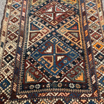 Antique Shahsavan Runner — Indigo & Saffron Tribal Geometry. Additional original photograph showing the rug's surface, design and weave. SKU 12407022.