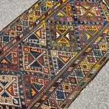 Antique Shahsavan Runner — Indigo & Saffron Tribal Geometry. Additional original photograph showing the rug's surface, design and weave. SKU 12407022.