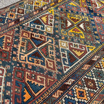 Antique Shahsavan Runner — Indigo & Saffron Tribal Geometry. Additional original photograph showing the rug's surface, design and weave. SKU 12407022.
