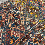 Antique Shahsavan Runner — Indigo & Saffron Tribal Geometry. Additional original photograph showing the rug's surface, design and weave. SKU 12407022.