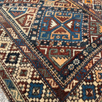 Antique Shahsavan Runner — Indigo & Saffron Tribal Geometry. Additional original photograph showing the rug's surface, design and weave. SKU 12407022.