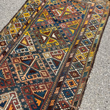 Antique Shahsavan Runner — Indigo & Saffron Tribal Geometry. Additional original photograph showing the rug's surface, design and weave. SKU 12407022.