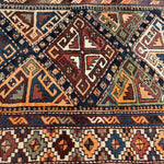 Antique Shahsavan Runner — Indigo & Saffron Tribal Geometry. Additional original photograph showing the rug's surface, design and weave. SKU 12407022.