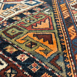 Antique Shahsavan Runner — Indigo & Saffron Tribal Geometry. Additional original photograph showing the rug's surface, design and weave. SKU 12407022.