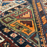 Antique Shahsavan Runner — Indigo & Saffron Tribal Geometry. Additional original photograph showing the rug's surface, design and weave. SKU 12407022.