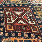 Antique Shahsavan Runner — Indigo & Saffron Tribal Geometry. Additional original photograph showing the rug's surface, design and weave. SKU 12407022.