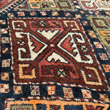Antique Shahsavan Runner — Indigo & Saffron Tribal Geometry. Additional original photograph showing the rug's surface, design and weave. SKU 12407022.