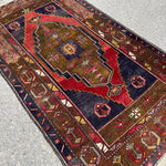 Vintage Turkish Yahyali Rug — Olive & Indigo Stepped Medallion. Additional original photograph showing the rug's surface, design and weave. SKU 12407024.