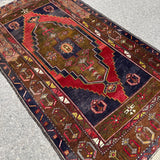 Vintage Turkish Yahyali Rug — Olive & Indigo Stepped Medallion. Additional original photograph showing the rug's surface, design and weave. SKU 12407024.