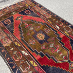 Vintage Turkish Yahyali Rug — Olive & Indigo Stepped Medallion. Additional original photograph showing the rug's surface, design and weave. SKU 12407024.