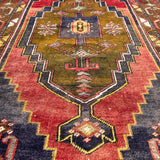 Vintage Turkish Yahyali Rug — Olive & Indigo Stepped Medallion. Additional original photograph showing the rug's surface, design and weave. SKU 12407024.