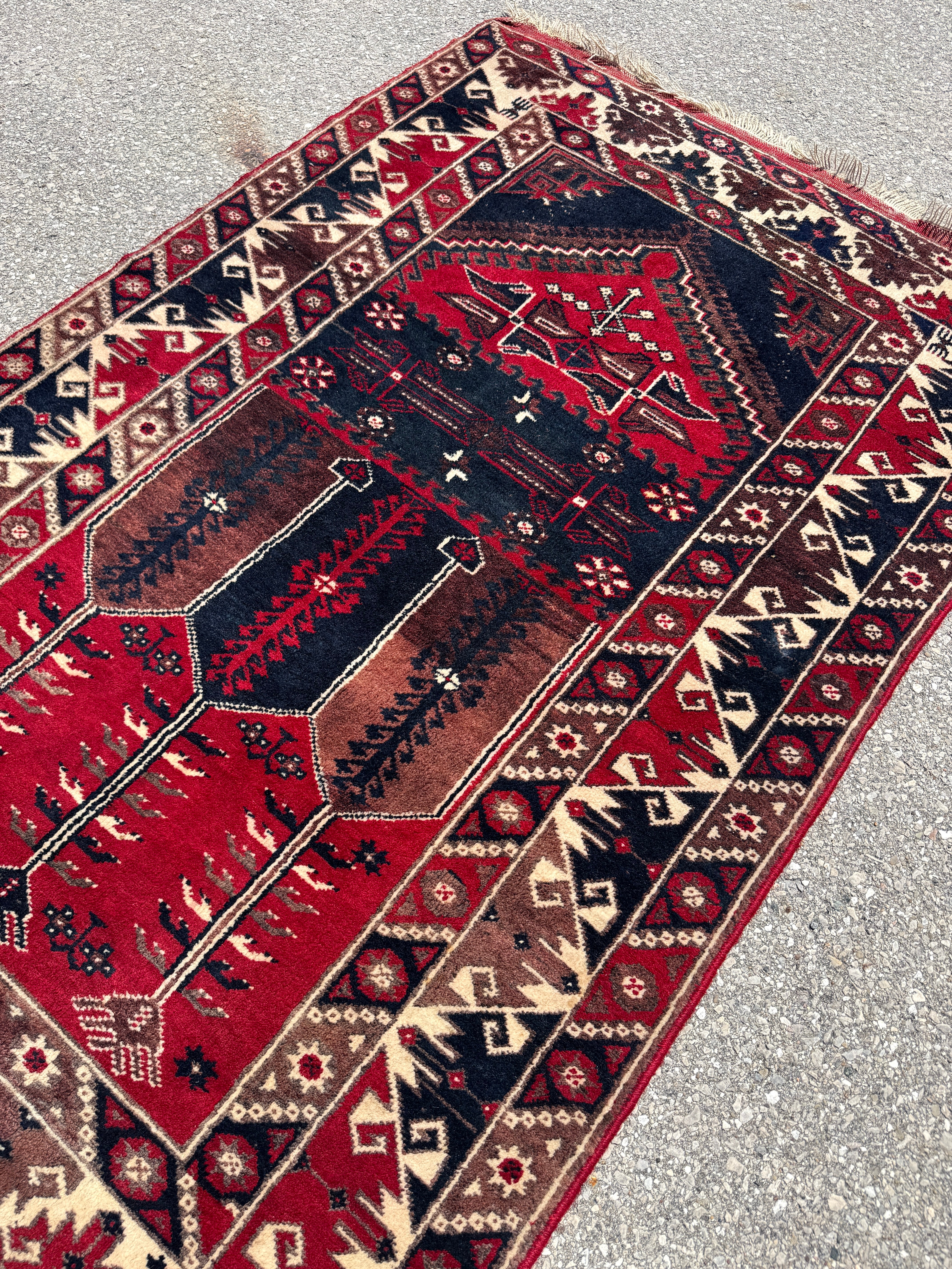 Vintage Turkish Konya Rug — Ruby & Indigo Tree Motifs. Additional original photograph showing the rug's surface, design and weave. SKU 12407025.