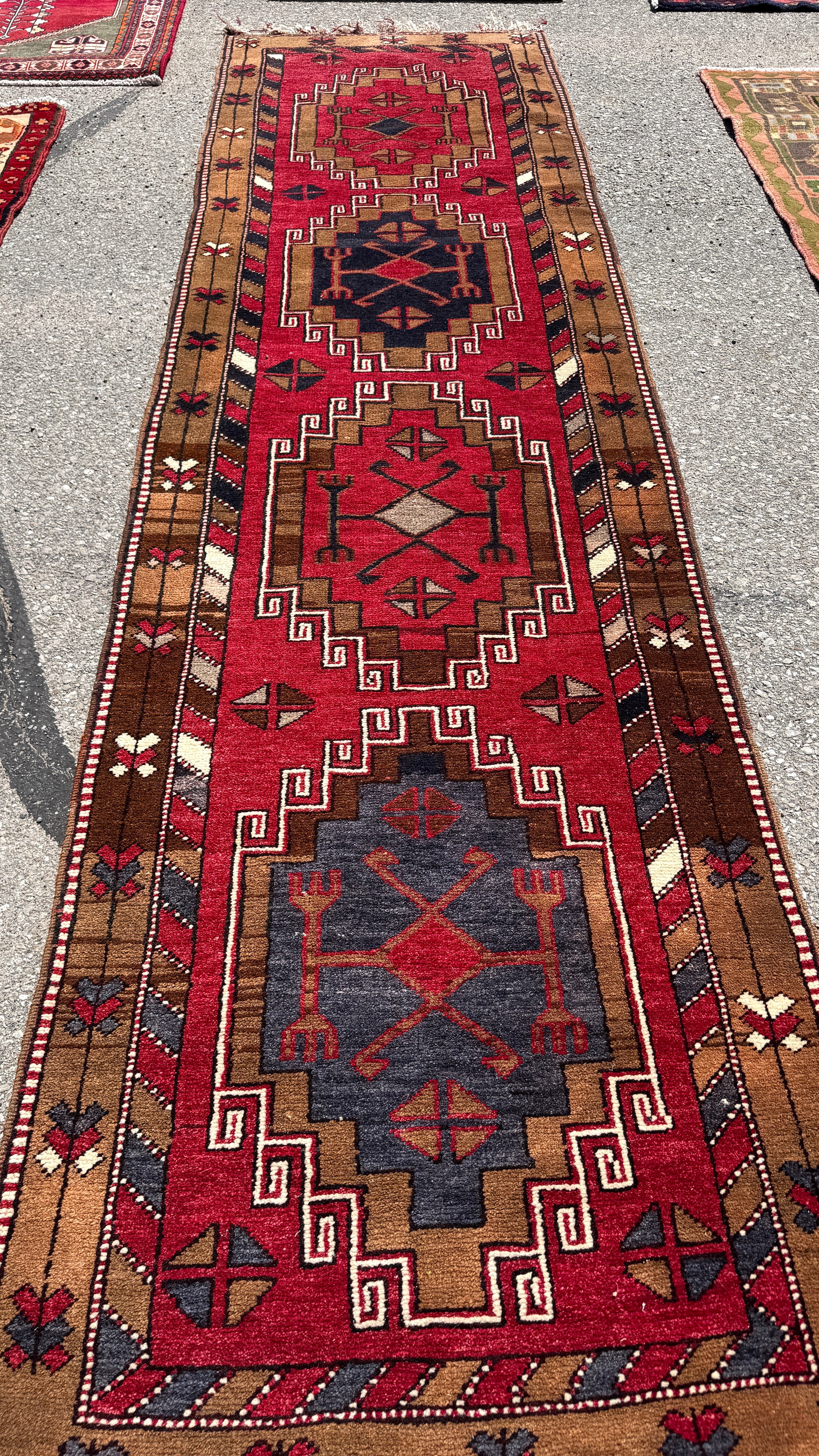 Vintage Turkish Malatya Runner — Ruby & Blue Linked Medallions. Additional original photograph showing the rug's surface, design and weave. SKU 12407026.