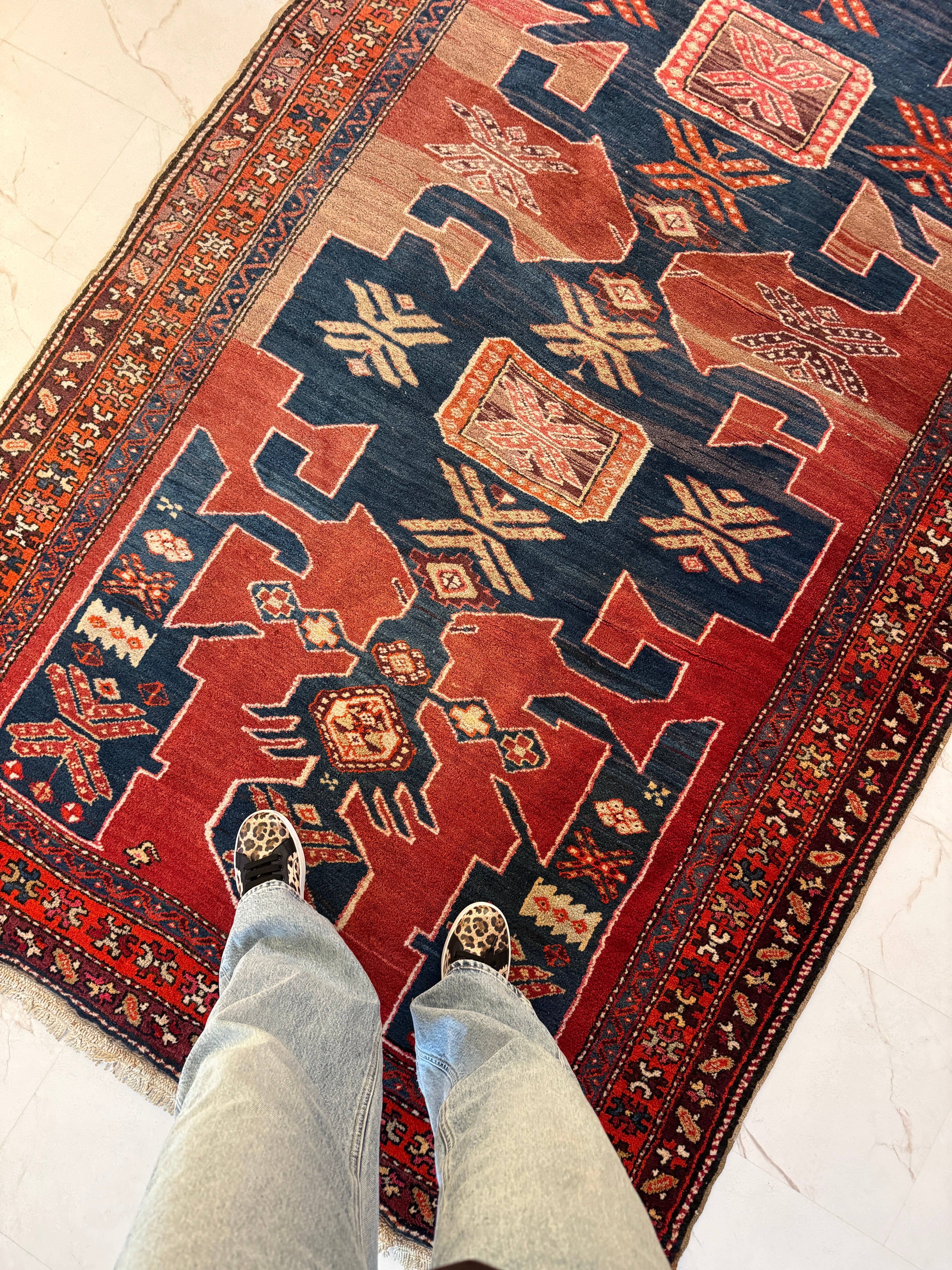 Vintage Arshaq Meshkin Rug — Khonchali in Indigo & Copper. Additional original photograph showing the rug's surface, design and weave. SKU 126060025.