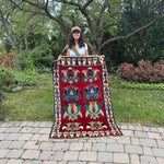 Vintage Qashqai Gabbeh Rug — Shah Abbasi Flowers & Figural Border. Additional original photograph showing the rug's surface, design and weave. SKU 126060035.