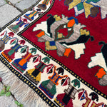 Vintage Qashqai Gabbeh Rug — Shah Abbasi Flowers & Figural Border. Additional original photograph showing the rug's surface, design and weave. SKU 126060035.