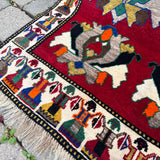 Vintage Qashqai Gabbeh Rug — Shah Abbasi Flowers & Figural Border. Additional original photograph showing the rug's surface, design and weave. SKU 126060035.