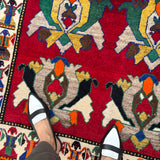 Vintage Qashqai Gabbeh Rug — Shah Abbasi Flowers & Figural Border. Additional original photograph showing the rug's surface, design and weave. SKU 126060035.
