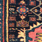 Vintage Kurdish Rug — Indigo & Coral Floral Medallion. Additional original photograph showing the rug's surface, design and weave. SKU 2050X.