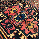 Vintage Kurdish Rug — Indigo & Coral Floral Medallion. Additional original photograph showing the rug's surface, design and weave. SKU 2050X.