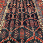 Antique Bakhtiari Rug — Cypress Lattice on Midnight Blue. Additional original photograph showing the rug's surface, design and weave. SKU 2058.