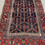 Antique Bakhtiari Rug — Cypress Lattice on Midnight Blue. Additional original photograph showing the rug's surface, design and weave. SKU 2058.