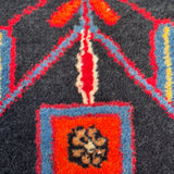 Vintage Nahavand Runner — Scarlet Florals on Midnight Blue. Additional original photograph showing the rug's surface, design and weave. SKU 2121.