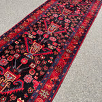 Vintage Nahavand Runner — Scarlet Florals on Midnight Blue. Additional original photograph showing the rug's surface, design and weave. SKU 2121.