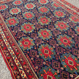 Antique Afshar Rug — Jade & Indigo Eight-Petalled Flowers. Additional original photograph showing the rug's surface, design and weave. SKU 2154.