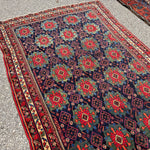 Antique Afshar Rug — Jade & Indigo Eight-Petalled Flowers. Additional original photograph showing the rug's surface, design and weave. SKU 2154.