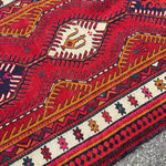 Vintage Persian Azerbaijan Soumak Runner — Ruby & Ivory Linked Diamonds. Additional original photograph showing the rug's surface, design and weave. SKU 2165.