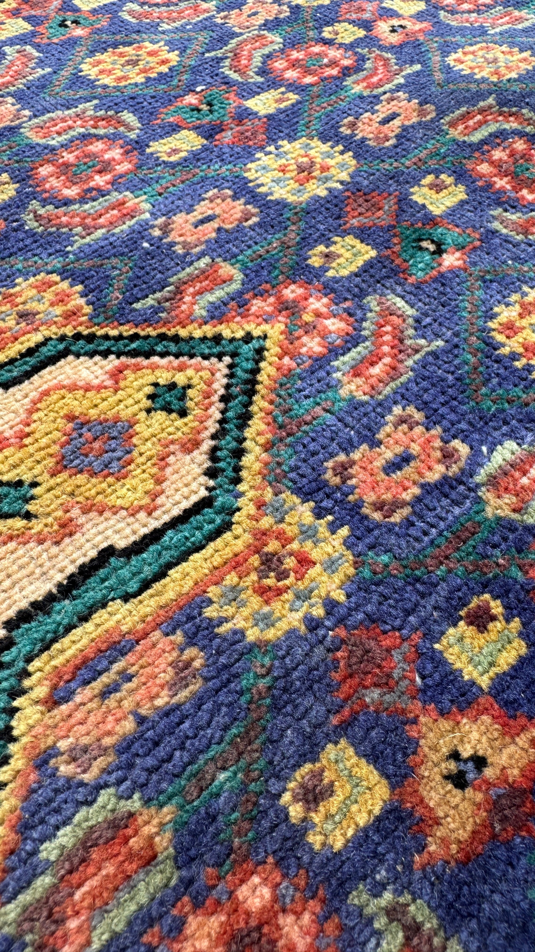 Vintage Ardabil Rug — Cornflower Blue & Ruby Mahi. Additional original photograph showing the rug's surface, design and weave. SKU 52403027.