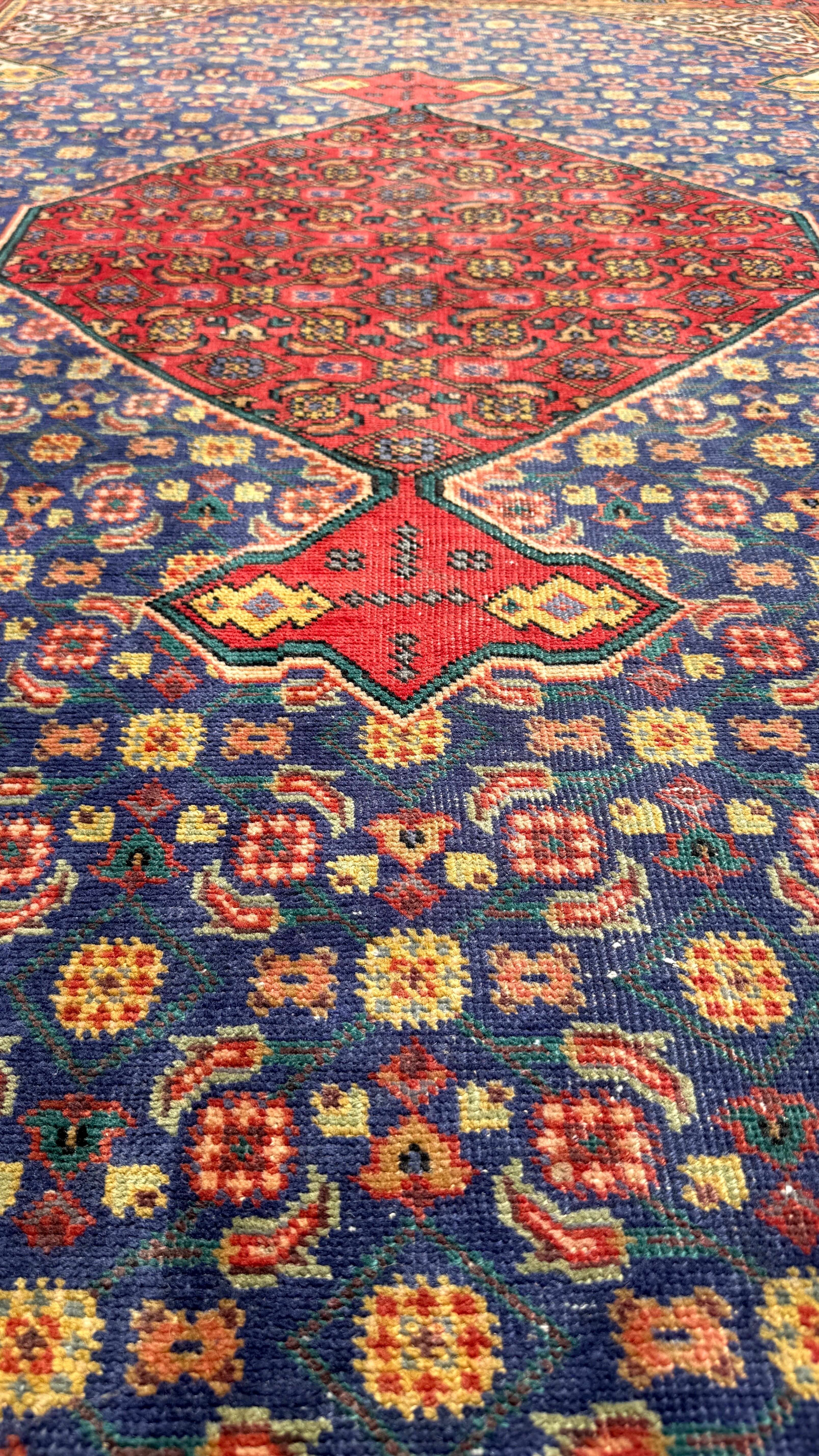Vintage Ardabil Rug — Cornflower Blue & Ruby Mahi. Additional original photograph showing the rug's surface, design and weave. SKU 52403027.
