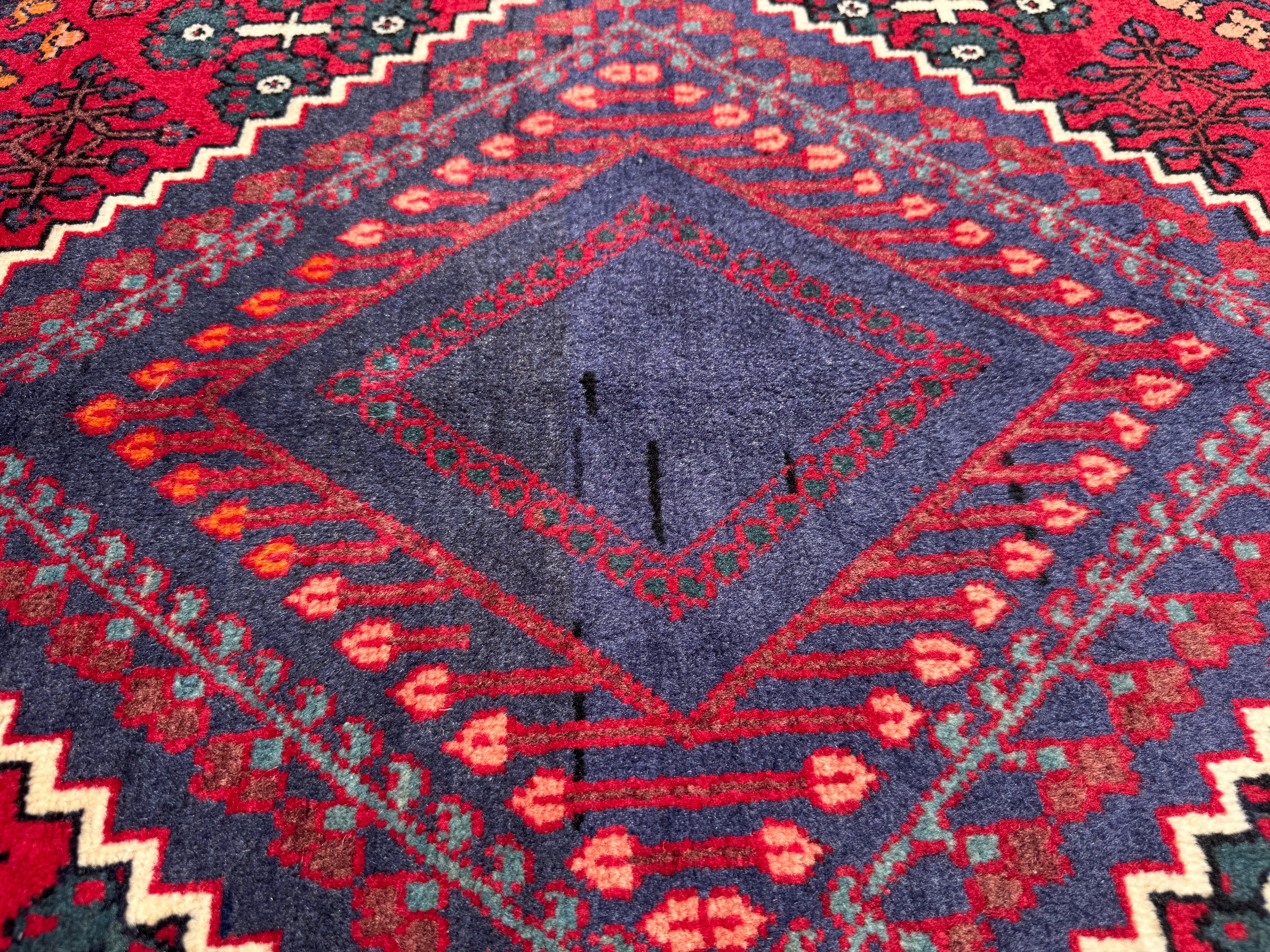 Vintage Joshaqan Rug — Crimson & Indigo Toranj Medallion. Additional original photograph showing the rug's surface, design and weave. SKU 52405040.