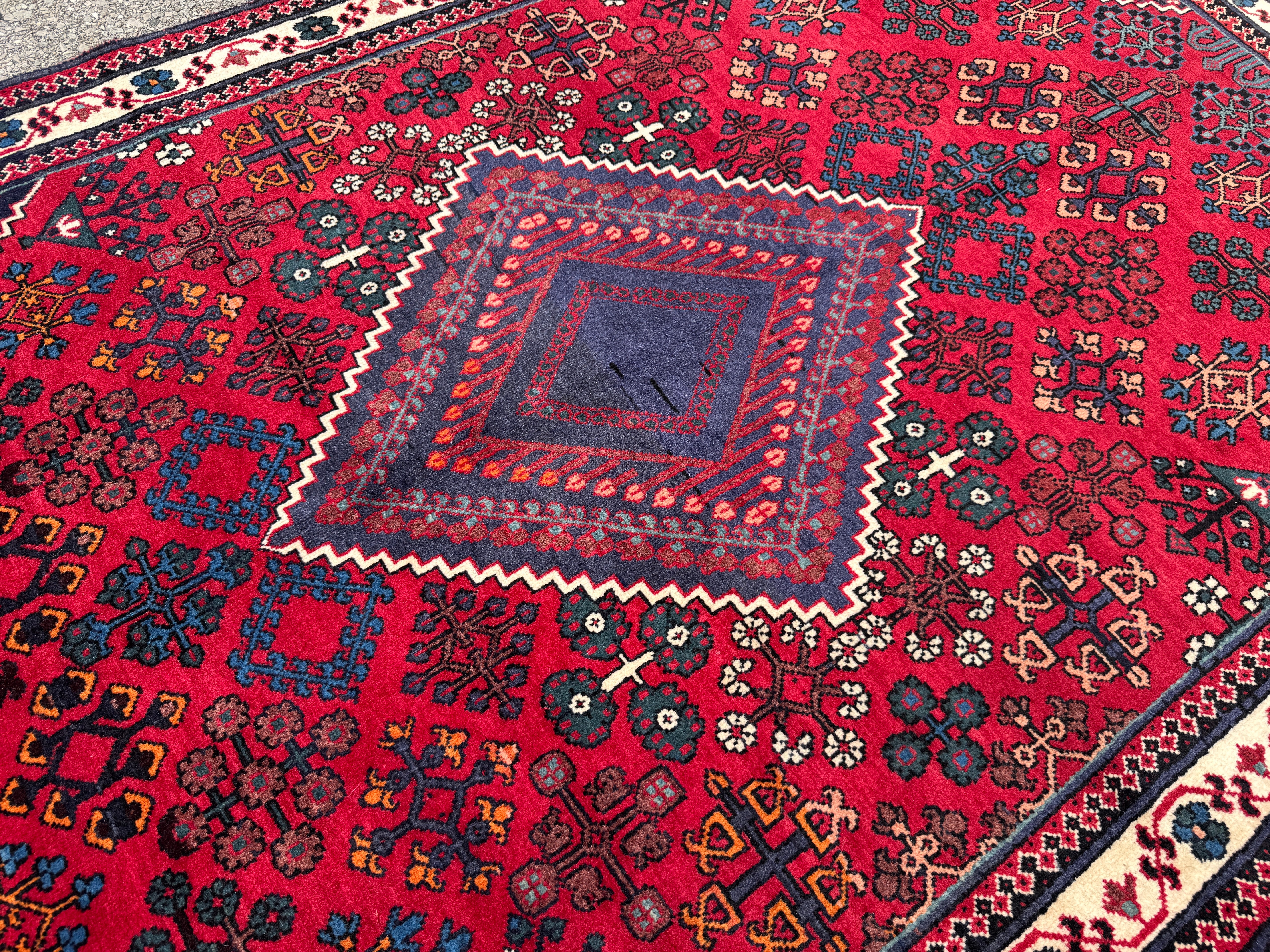 Vintage Joshaqan Rug — Crimson & Indigo Toranj Medallion. Additional original photograph showing the rug's surface, design and weave. SKU 52405040.