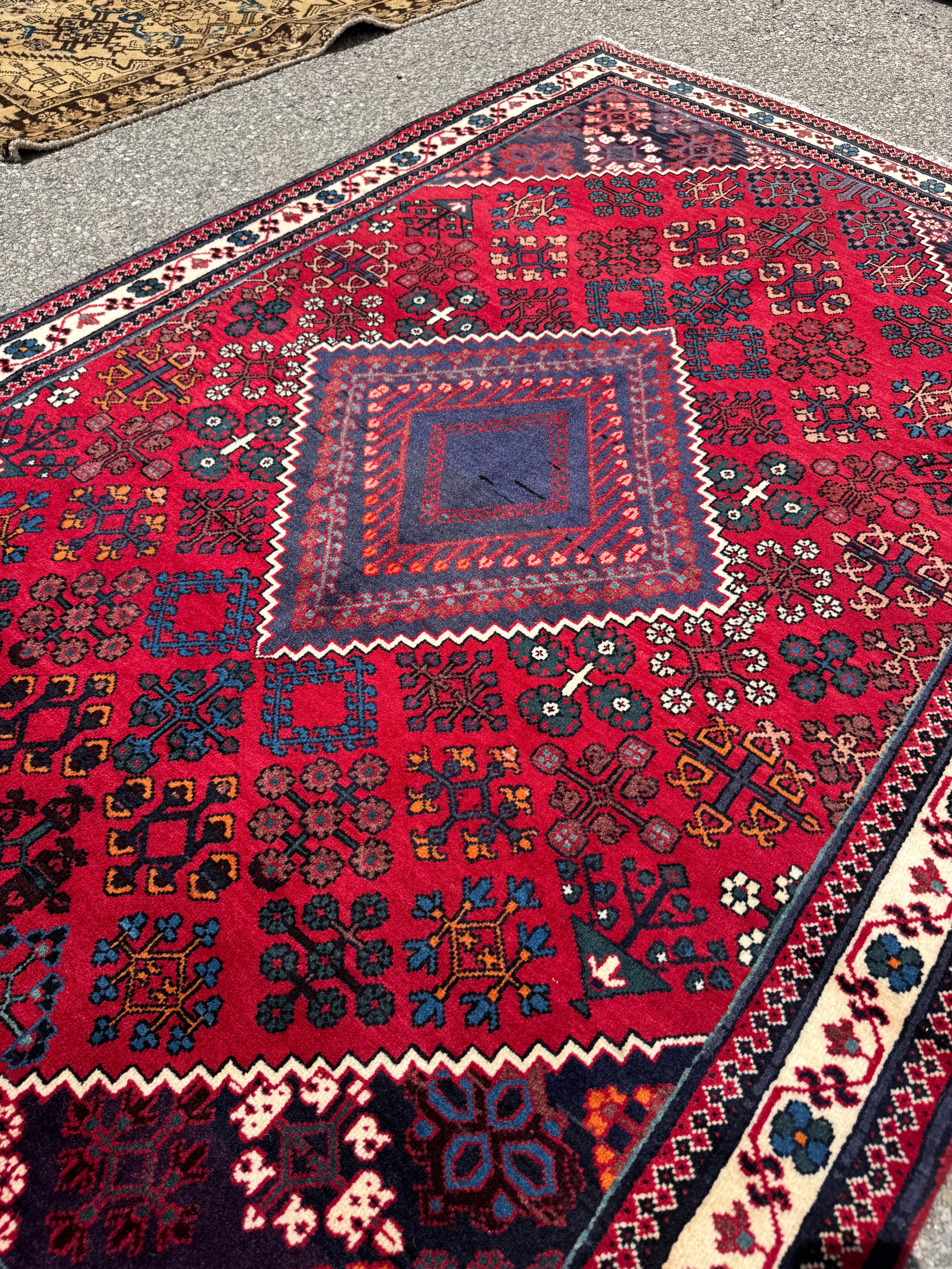 Vintage Joshaqan Rug — Crimson & Indigo Toranj Medallion. Additional original photograph showing the rug's surface, design and weave. SKU 52405040.