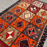 Vintage Shiraz Rug — Scarlet & Ivory Geometric Panels. Additional original photograph showing the rug's surface, design and weave. SKU 52501027.