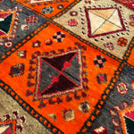 Vintage Shiraz Rug — Scarlet & Ivory Geometric Panels. Additional original photograph showing the rug's surface, design and weave. SKU 52501027.
