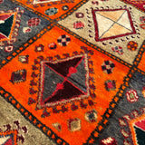 Vintage Shiraz Rug — Scarlet & Ivory Geometric Panels. Additional original photograph showing the rug's surface, design and weave. SKU 52501027.
