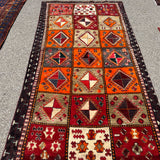 Vintage Shiraz Rug — Scarlet & Ivory Geometric Panels. Additional original photograph showing the rug's surface, design and weave. SKU 52501027.