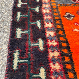 Vintage Shiraz Rug — Scarlet & Ivory Geometric Panels. Additional original photograph showing the rug's surface, design and weave. SKU 52501027.