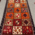 Vintage Shiraz Rug — Scarlet & Ivory Geometric Panels. Additional original photograph showing the rug's surface, design and weave. SKU 52501027.
