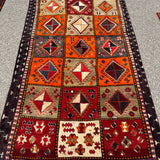 Vintage Shiraz Rug — Scarlet & Ivory Geometric Panels. Additional original photograph showing the rug's surface, design and weave. SKU 52501027.