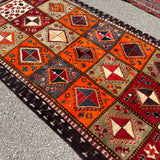 Vintage Shiraz Rug — Scarlet & Ivory Geometric Panels. Additional original photograph showing the rug's surface, design and weave. SKU 52501027.