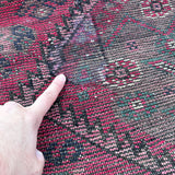 Vintage Shiraz Rug — Crimson & Seafoam Tribal Diamonds. Additional original photograph showing the rug's surface, design and weave. SKU 52501042.