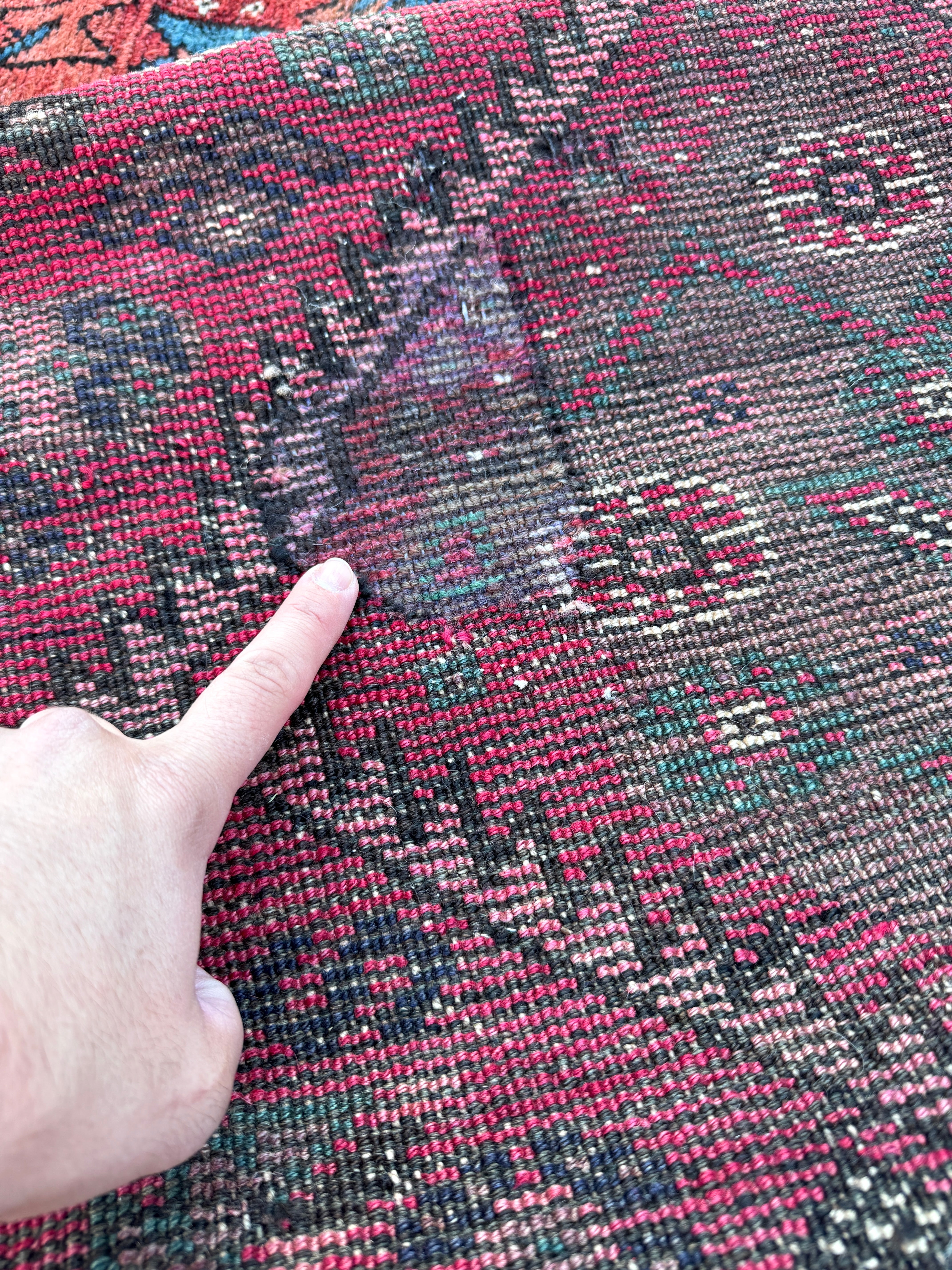 Vintage Shiraz Rug — Crimson & Seafoam Tribal Diamonds. Additional original photograph showing the rug's surface, design and weave. SKU 52501042.